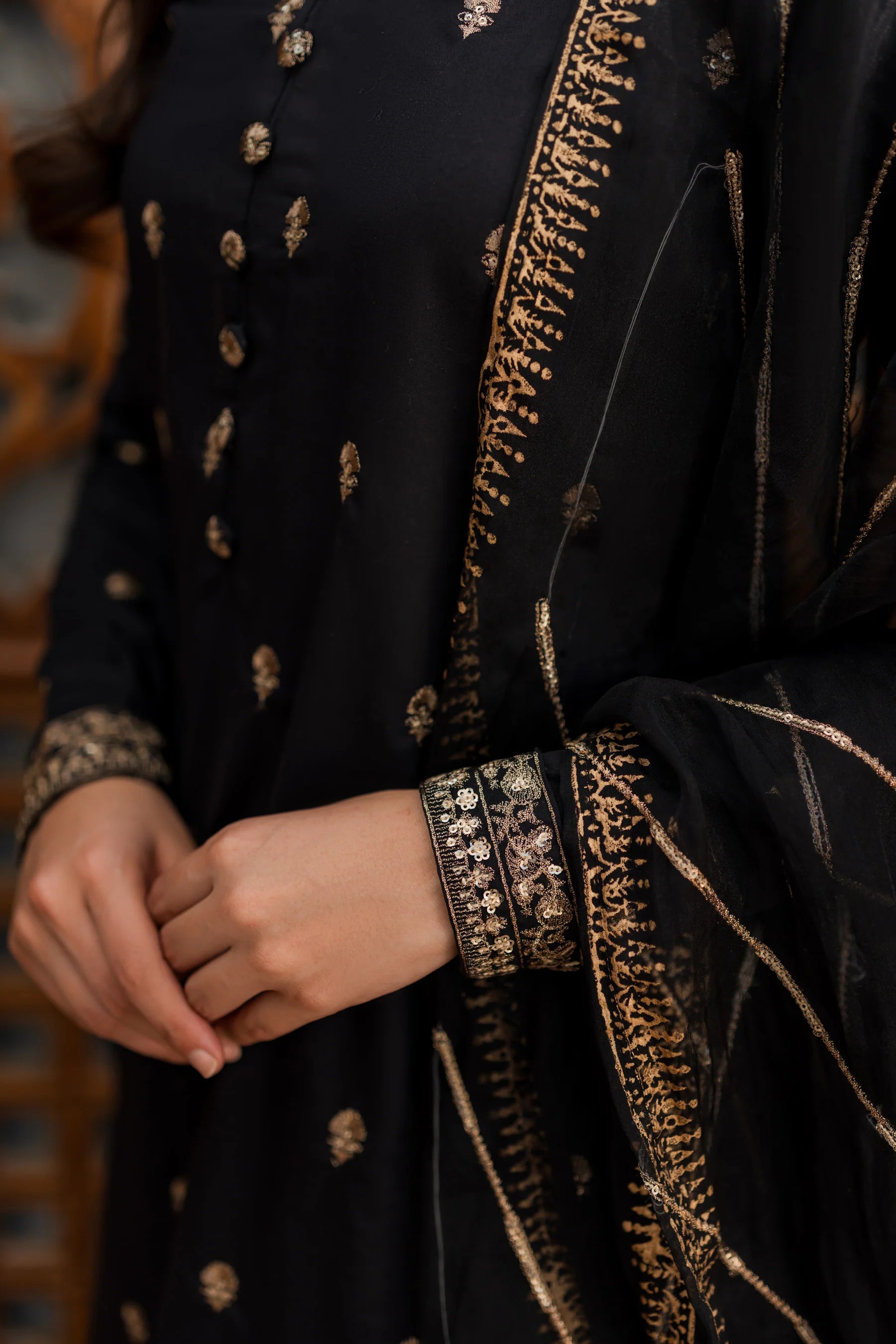 Embroidered lawn cotton  Black