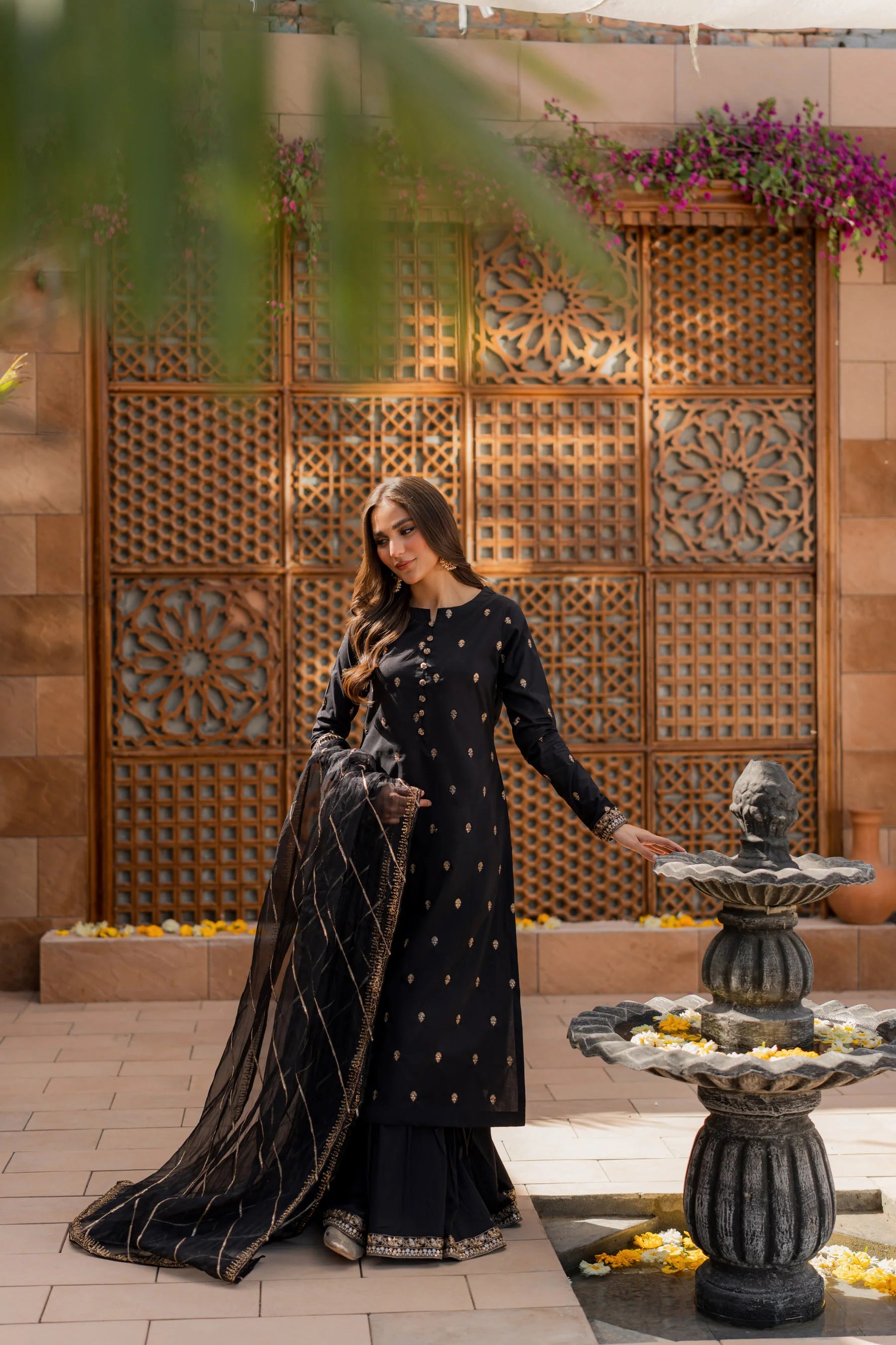 Embroidered lawn cotton  Black
