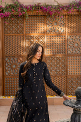 Embroidered lawn cotton  Black