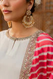 Embroidered cotton silk White and Pink
