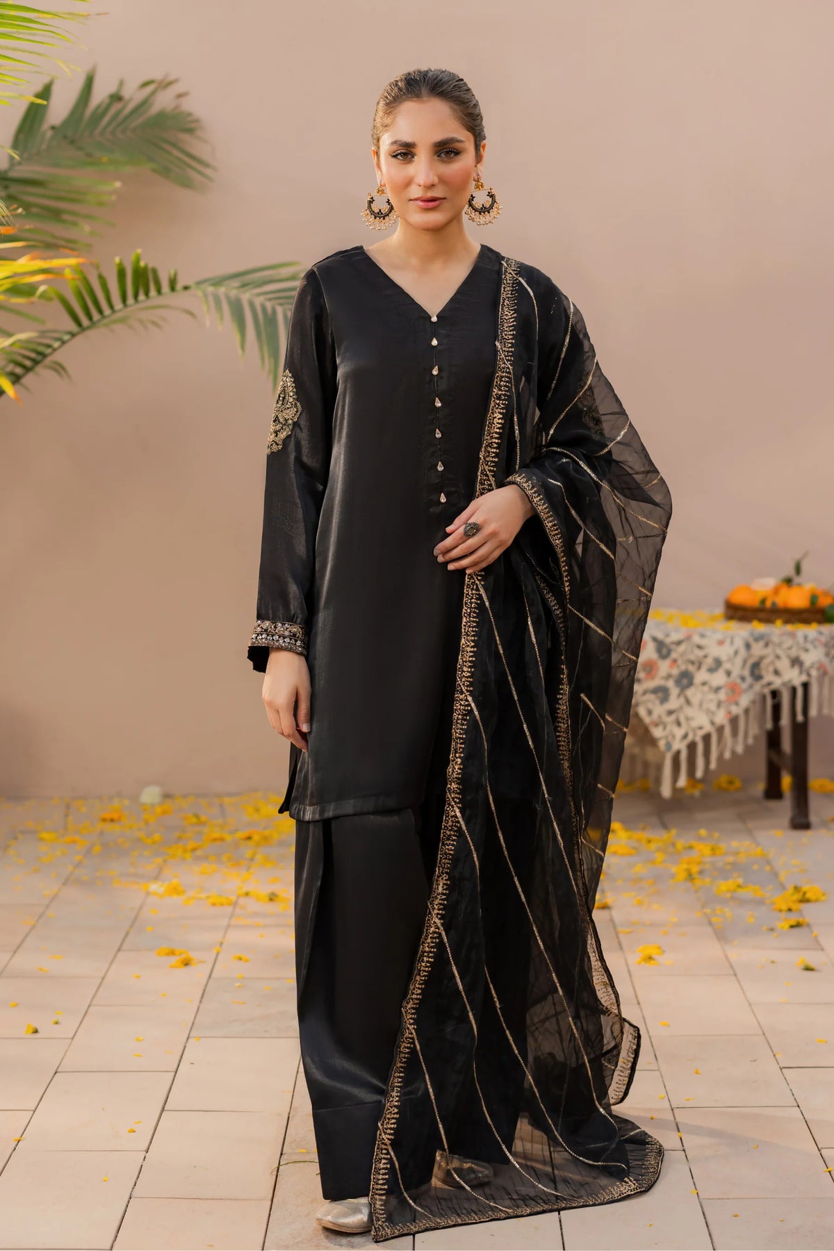 Embroidered Sheesha silk Black Dress